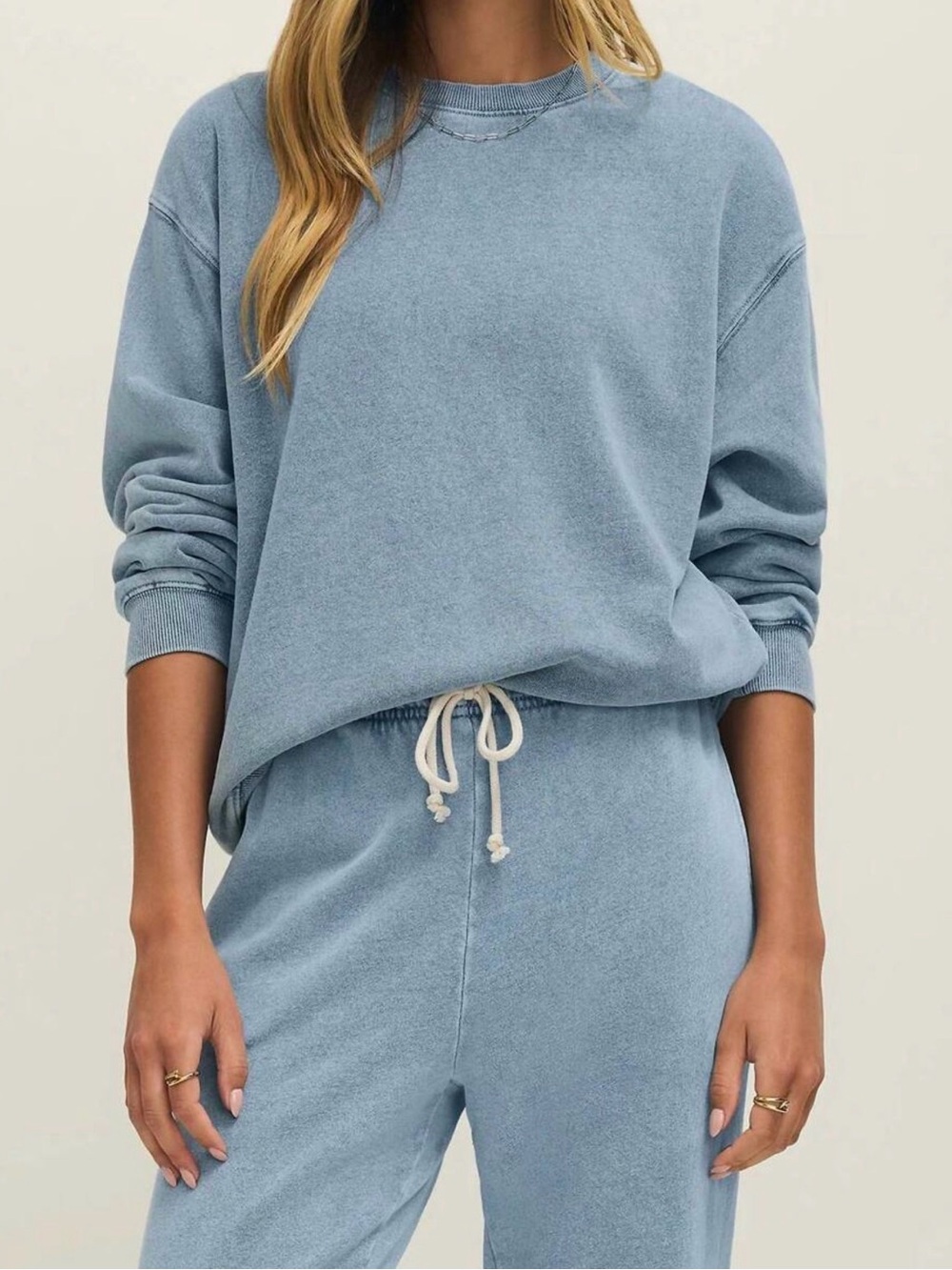 Z Supply Hunter Knit Denim Crewneck and Pants Set Ocean Air Indigo